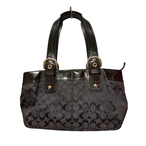 Coach Y2K Black Signature Pleated Soho Canvas and Leather Shoulder Bag F13742 - Picture 3 of 13